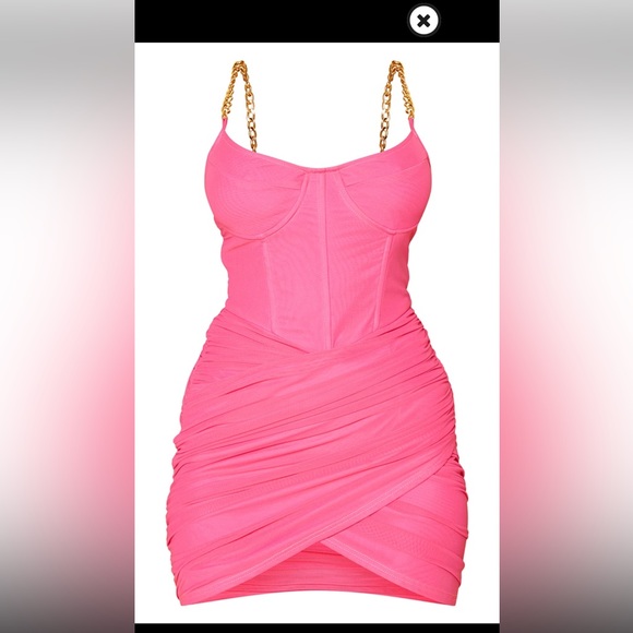PrettyLittleThing Hot Pink Corset Chain Strap Bodycon Dress - Picture 5 of 5